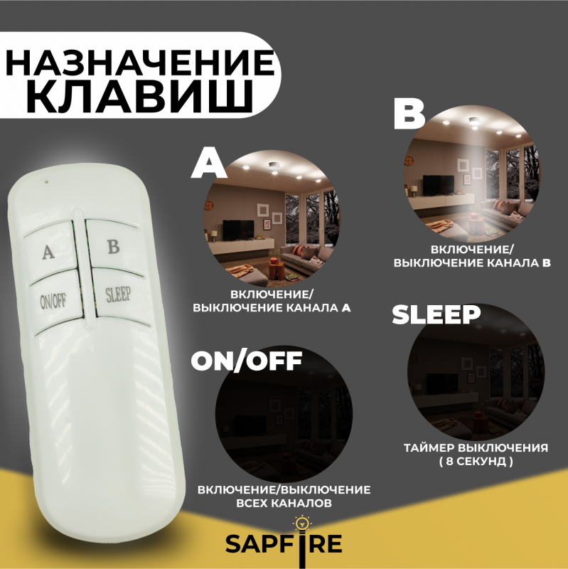 Пульт дистанционного управления БЕЛЫЙ (220V, 2 канала, цвет коробка, держатель на стену, без батарей