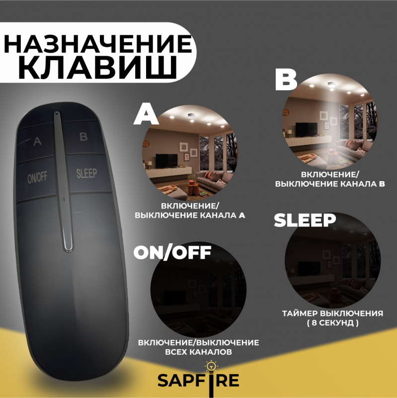 Пульт дистанционного управления ЧЕРНЫЙ (220V, 1 канал, цвет коробка, держатель на стену, без батарей