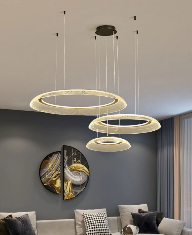 Светильник подвесной DZN-11319 ЧЕРНЫЙ/ЗОЛОТО ` D450+650+750/H2000/3/LED/65W/4000K VIDIA