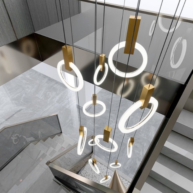 Светильник подвесной SAPFIR SPF-5388 ЗОЛОТО ` D10*190+5*280/H4000/15/LED/140W/4500K SYLE2 23-05