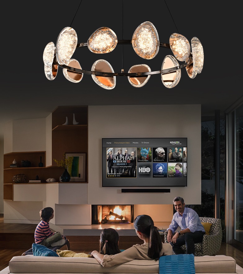 Светильник DZN-52101 ЧЕРНЫЙ/ЗОЛОТО + ПРОЗРАЧНЫЙ ` D780/H260+1500/12/LED/120W/4500K EVIAN LONG