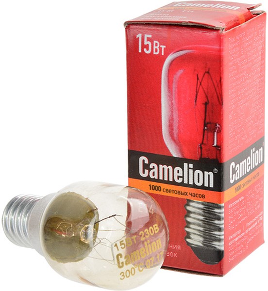 Camelion лампа накаливания для духовок (+300°) E14 15W 220V прозрачная 56x25 15/PT/CL/E14