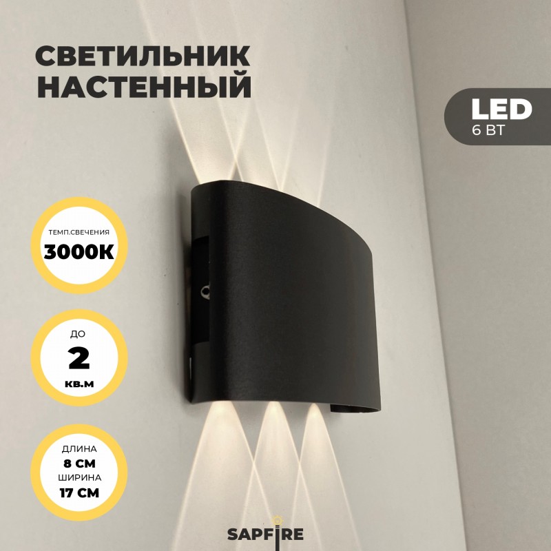 Светильник настенный SAPFIR SPF-4810 BLACK/ЧЕРНЫЙ ` D170*80/H55/1/LED/6W/3000K IP65 TWIN 24-07 (1/50