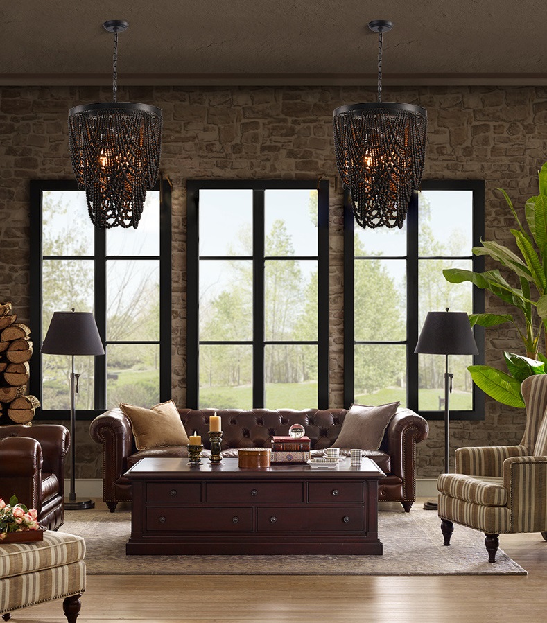 Светильник DZN-12430 ЧЕРНЫЙ + КОРИЧНЕВОЕ ДЕРЕВО ` D600/H650+1200/3/E27/40W BOHO 24-07