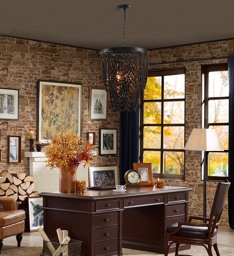 Светильник DZN-12430 ЧЕРНЫЙ + КОРИЧНЕВОЕ ДЕРЕВО ` D600/H650+1200/3/E27/40W BOHO 24-07