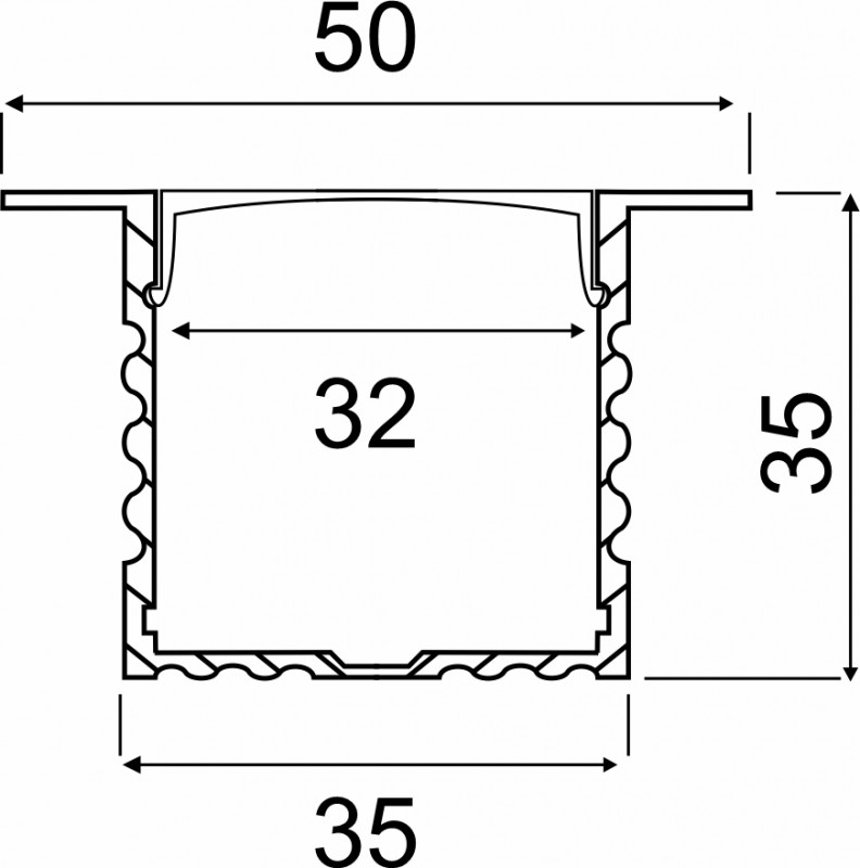 Профиль PRO291 Встраиваемый Серебристый анодированый 2000х50,4х35мм