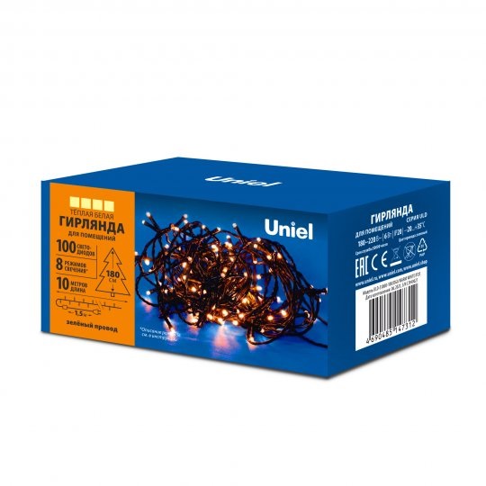 ULD-S1000-100/DGA WARM WHITE IP20 Гирлянда светод, 10м. 100 светод. Теплый белый . Провод зелен RSP