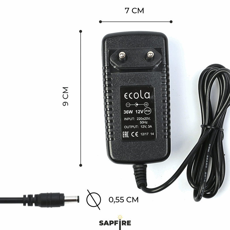 Ecola LED strip Power Adapter 36W 220V-12V адаптер питания для светодиодной ленты (на вилке)